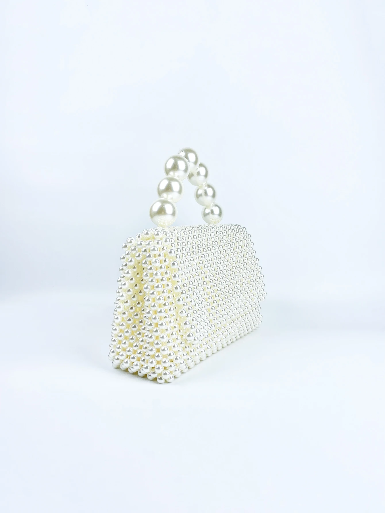 Unique and minimalist handmade beaded large pearl handbag with a niche, versatile and high-end square beaded bag