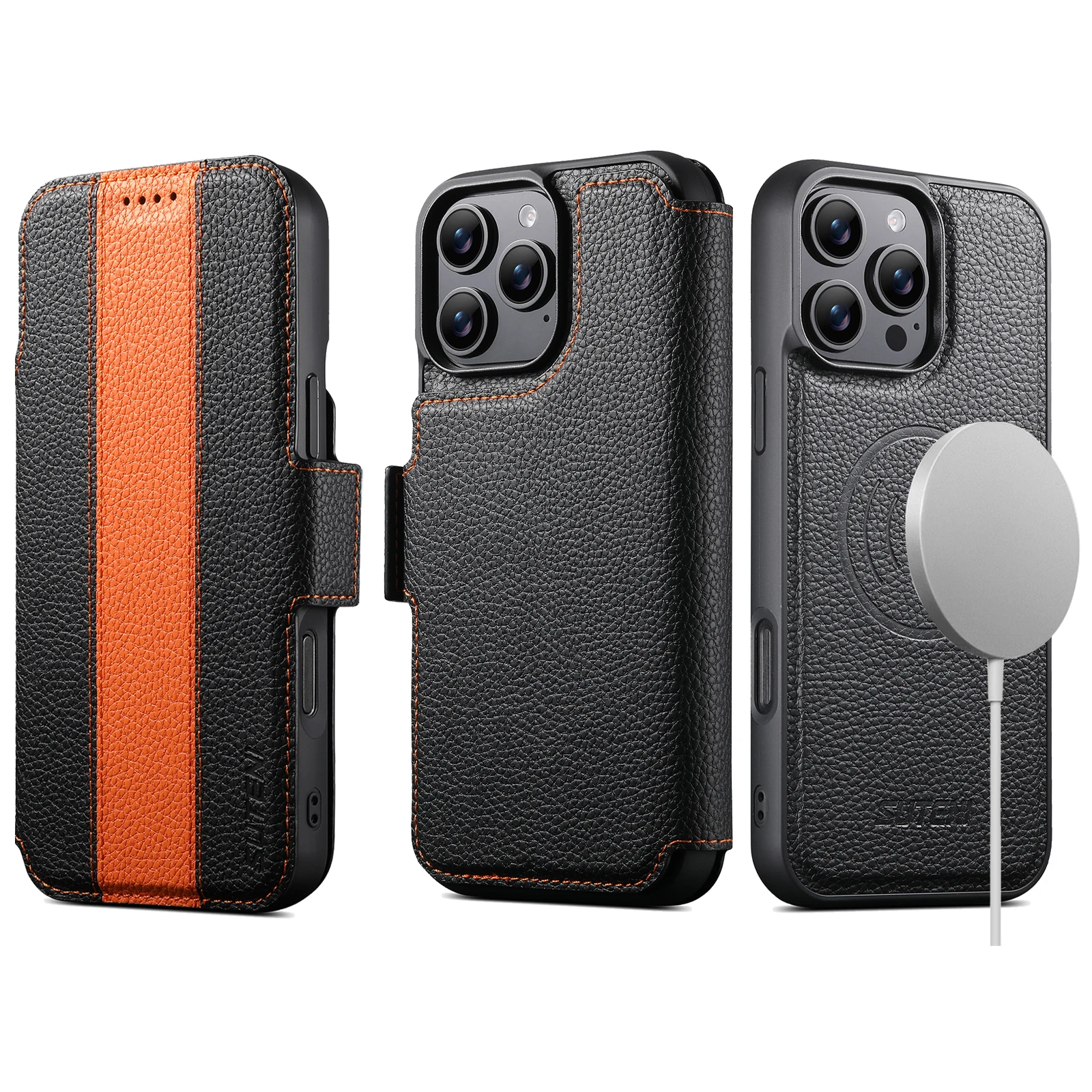 

Lychee grain Flip Leather Case for iphone 16 Pro Max,15 pro,14,13 promax Luxury wallet phone cover,Magnetic wireless charging