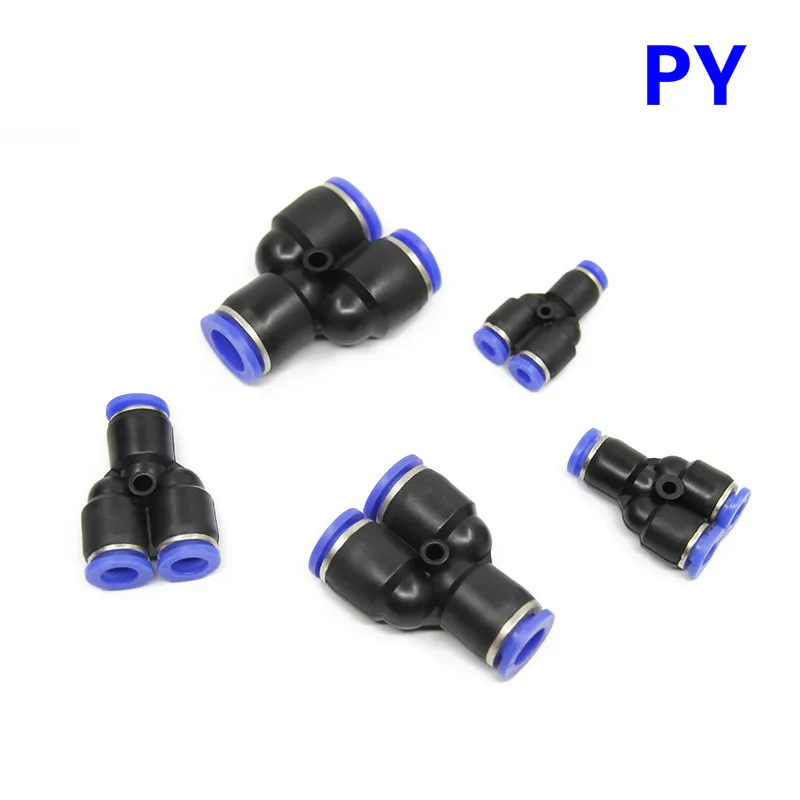 Py Air Quick Plug Connector Y-type 3-vent Dynamic Connector Hose Plug-in Gas Plastic Pipe Fittings Pneumatic Components 4-16MM