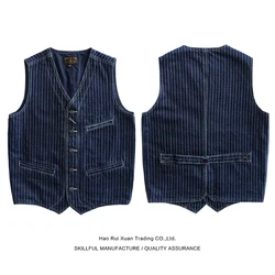 Sauce Zhan Men's Suit Vest Wabash Heart-shaped Vintage Blazer Vest Selvedge Denim Fabric Loose Fit 13.5 Oz