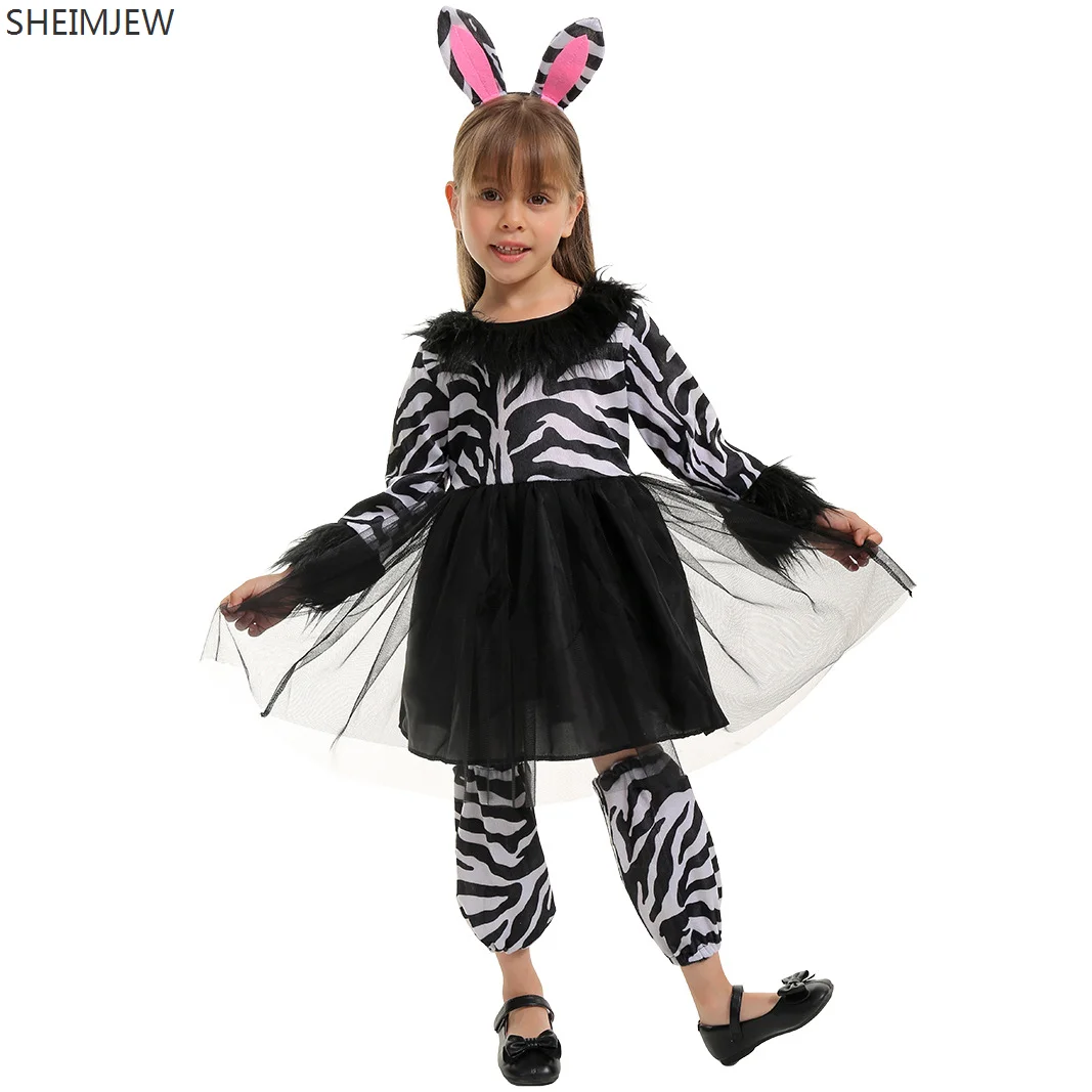 New Animal Zebra Cosplay Costume Halloween Enfant Day Masquerade Costumes Carnival Party Stage Showing Children Dress Up
