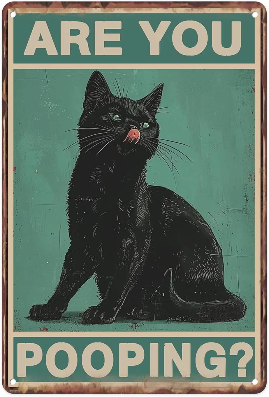 Britimes Are You Pooping Vintage Metal Tin Signs, Black Cat Retro Green Funny Sign for Men Women Home, Bathroom, Toilet Wall Art