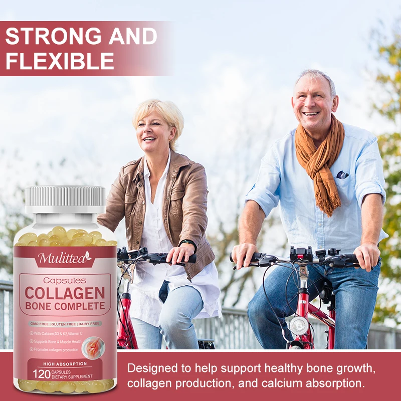 Mulittea Bone Collagen Complete Bioactive protian Peptides with Calcium&Magnesium Helps Bone Growth Calcium Absorption