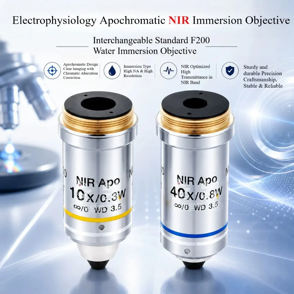10X 40X Plan Apo NIR Water Immersion Microscope Objective Near Infrared Apochromat for Electrophysiological Biological Imaging