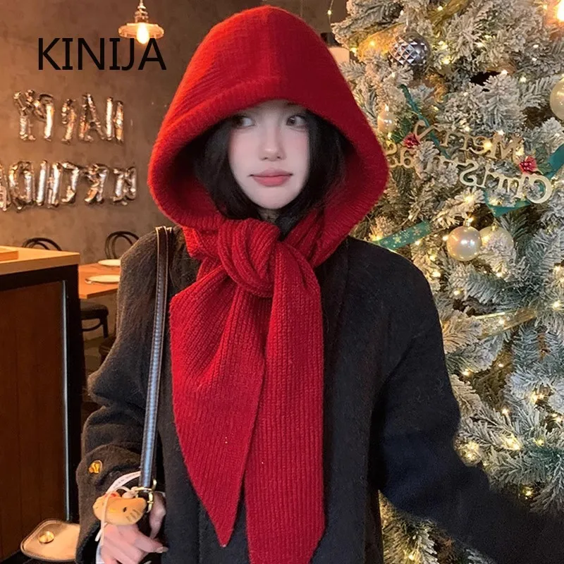 الكورية بالاكلافا بونيه المرأة Skullies قبعة صغيرة وشاح قطعة واحدة سميكة الدافئة الرقبة حماية الشتاء اكسسوارات محبوك القانون