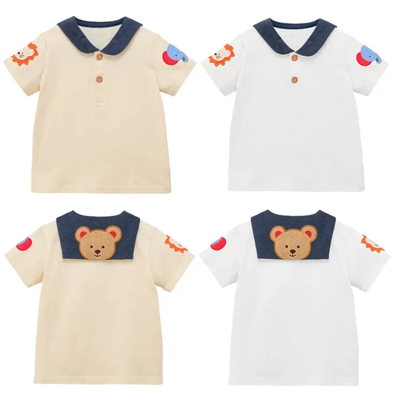 

Летние рубашки для мальчиков, детская футболка с коротким рукавом Little Bear Navy Leader, детская рубашка-поло, рубашка для маленьких мальчиков, одежда для девочек