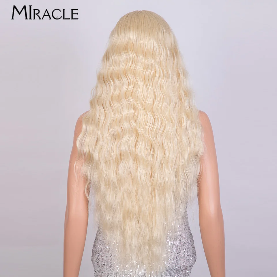 MIRACLE Curly Wig Blonde lace Wig for Women Synthetic Lace Front Wigs 30Inch Water Wave Ombre Blonde Cosplay Wig Fiber Fake Hair