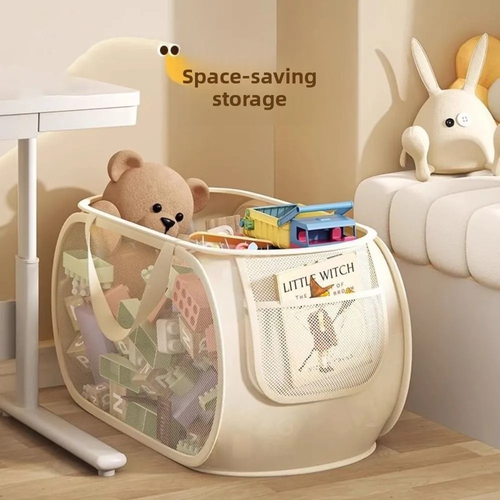 

Large Capacity Kids Toy Storage Bin Mesh Multifunctional Folding Laundry Basket Breathable with Handle Plush Toys Organizer