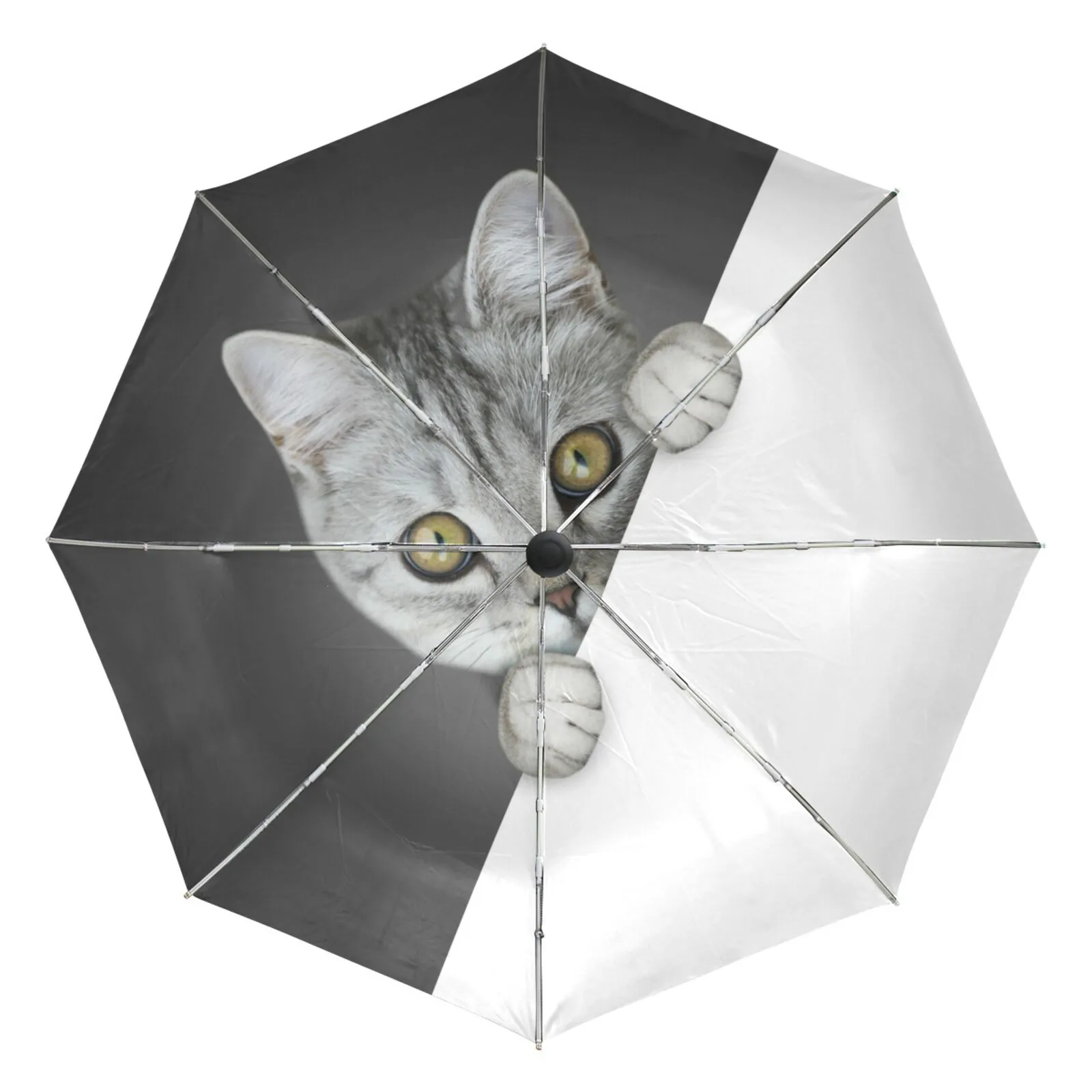 

Funny Cat Portable Anti-UV Folding Automatic Umbrella Rain Women Windproof Travel Sun Umbrella Parasol Outside Black Coating