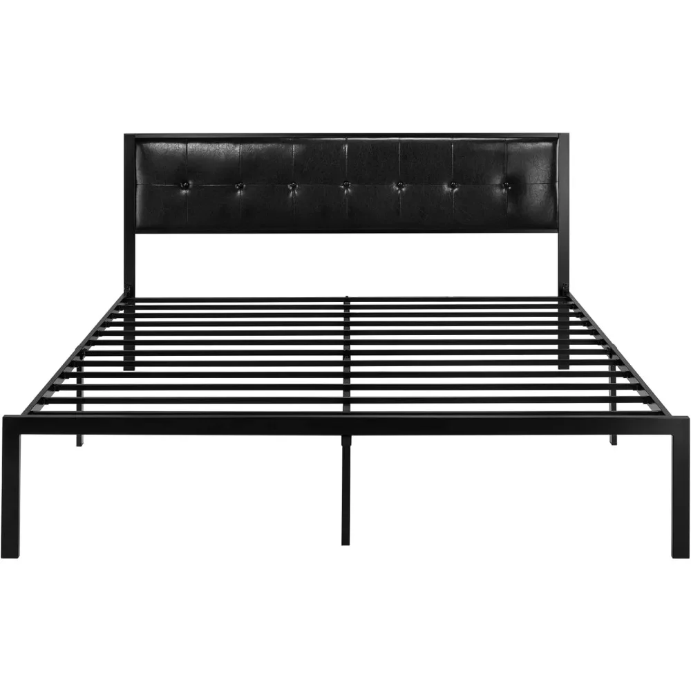 King Size Bed Frames with Faux Leather Headboard for Kids, Platform Bed Frame with 12.4” Underbed Storage, No Box Spring Needed