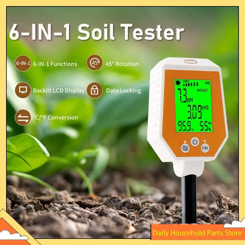 Probador de suelo 6 en 1 PH/EC/humedad/luz solar/humedad del aire/temperatura medidor de PH de conductividad de alta precisión para jardinería y agricultura ¡CALIENTE!