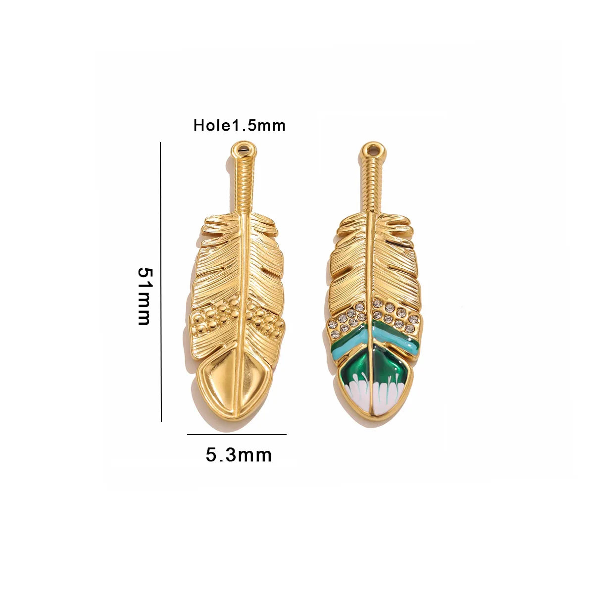 2pcs 18K Stainless Steel Retro Enamel Feather Charms Pendants DIY Necklaces Bracelets  Earrings Jewelry Findings Wholesale Bulk