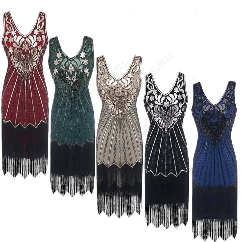 

2023 Medieval Cosplay costume New 1920S Embroidered Sundress Sequined Tassel Party Dance Dress