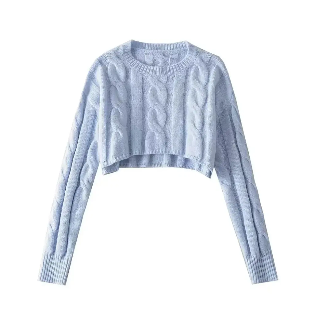 

YPFF Women's Retro Fashion Wind Twist Sweater round Neck Long Sleeve Elegant Loose Short Cardigan for Ladies