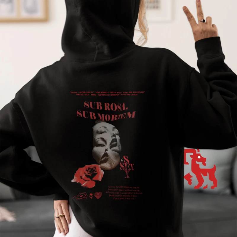 

2025 Autumn and Winter Dark Romance Hoodie _ _sub Rosa, Sub Mortem_ Graphic Pullover _ Gothic & Dark Academia Streetwear