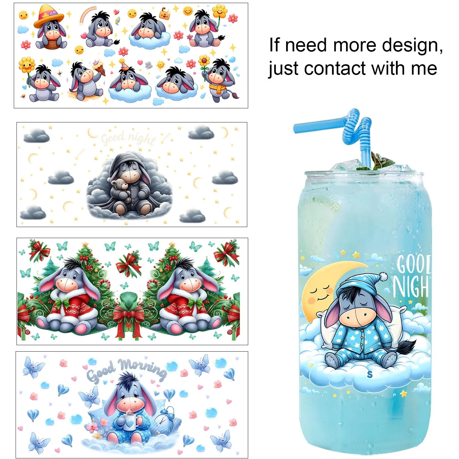 

Funny Eeyore​​ Pooh family easy peel waterproof Party DIY Decals 3D transfers uvdtf tumbler seal stickers 16oz uv dtf cup wrap
