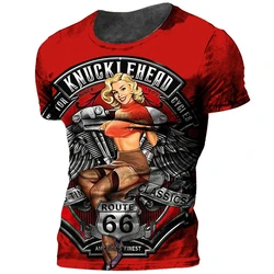 Vintage Motorcycle T Shirt For Men 3D Racing Girl Short Sleeve Tops Street  Men's Biker T-shirt Oversized Tee Shirt Man Clothing