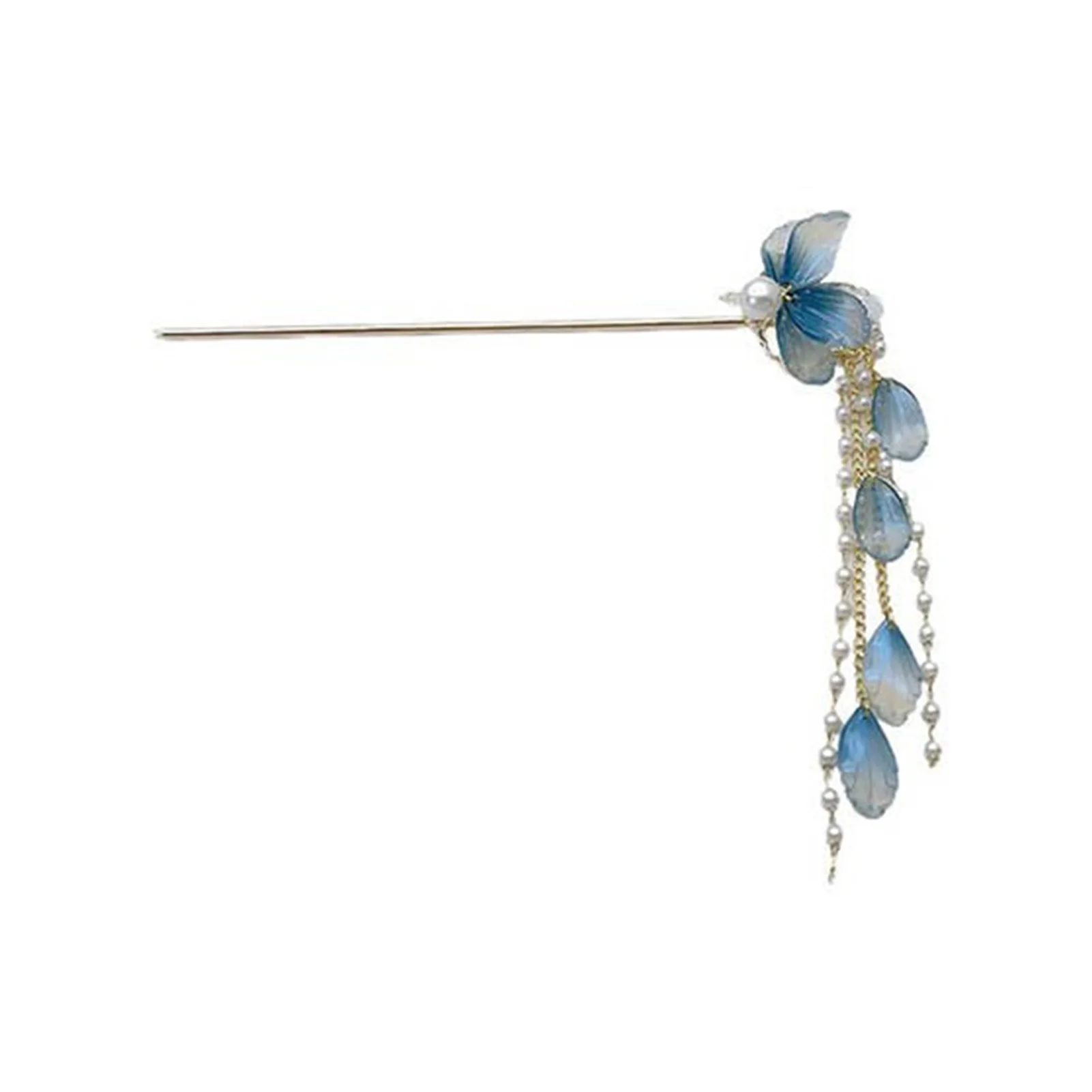 Women's Elegant Flower Hairpin with Blue Flower Tassel