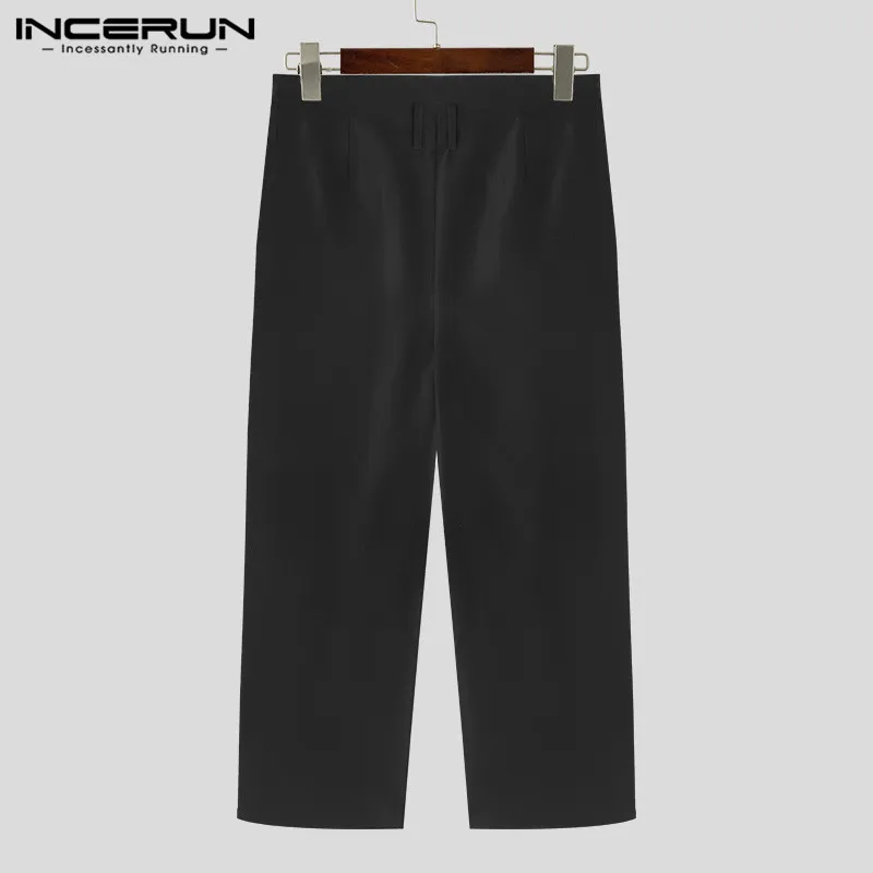 INCERUN 2024 Korean Style New Mens Trousers Pleated Design Straight Leg Pantalons Casual All-match Simple Solid Long Pants S-5XL