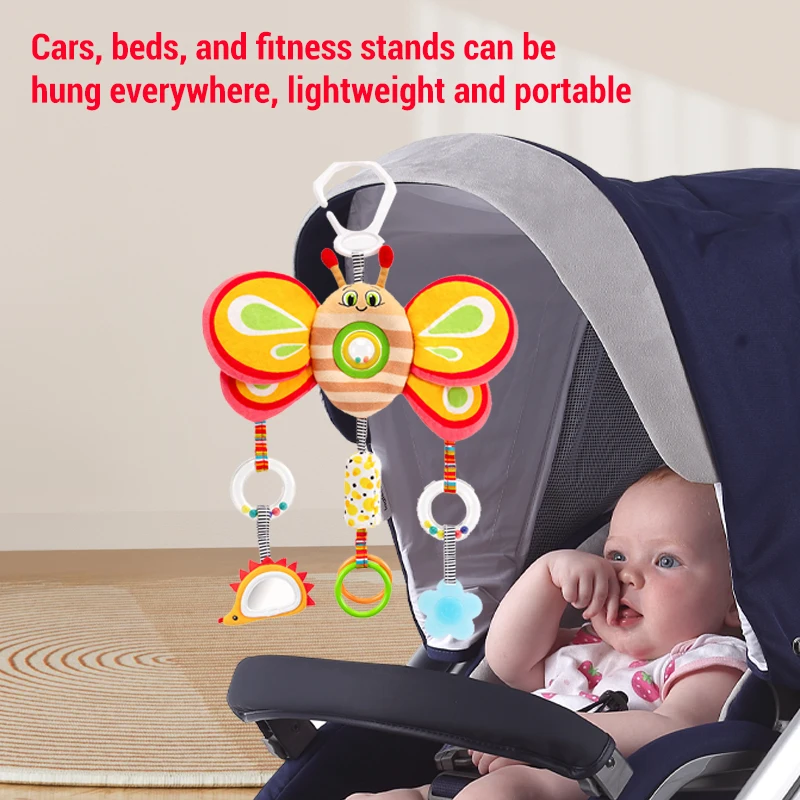 Sonajeros colgantes de felpa suave para bebé, juguetes para cama de bebé, cordón colgante, mango de desarrollo sensorial, juguetes educativos de animales bonitos, regalo