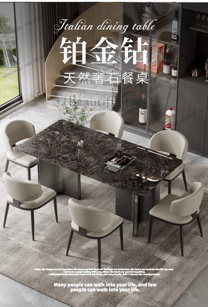 Natural marble dining table household square table S grade rough stone light luxury style