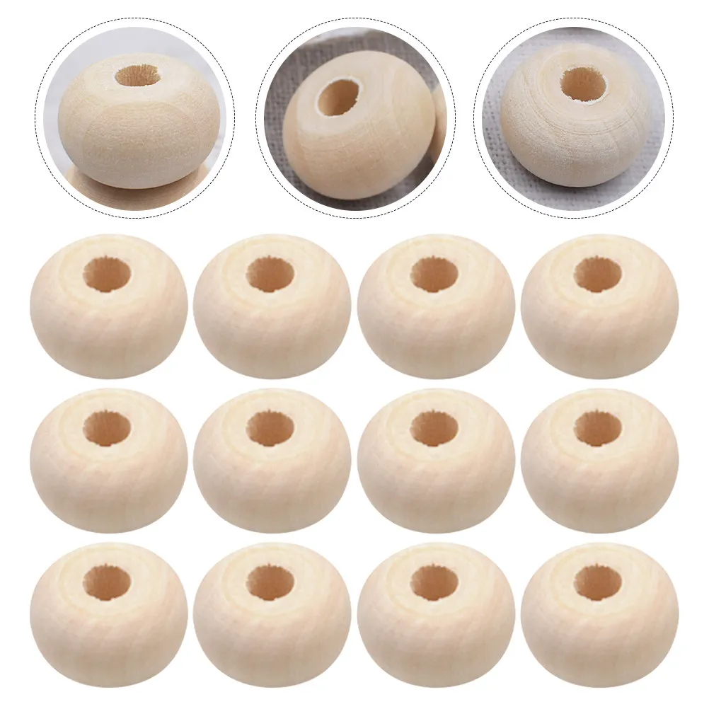 50Pcs Round Wooden Spacer Beads Large Hole Natural Wood Beads for Jewelry Making Hair DIY Crafts Macrame Garland Decor
