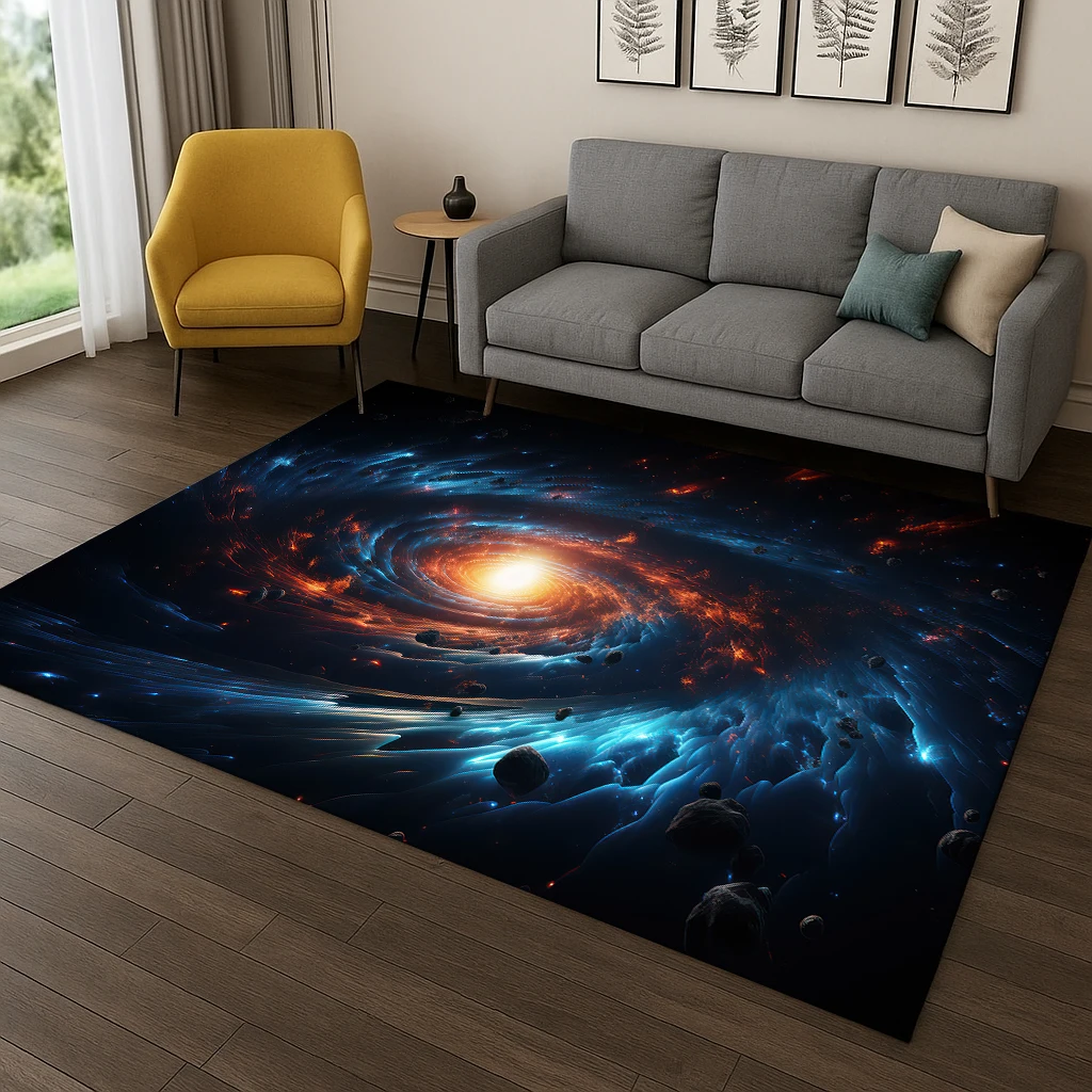 Milky Way Planet Universe Galaxy Space Carpet Rug for Living Room Sofa Home Bedroom Doormat Kitchen Decor,Playroom Non-slip Mat