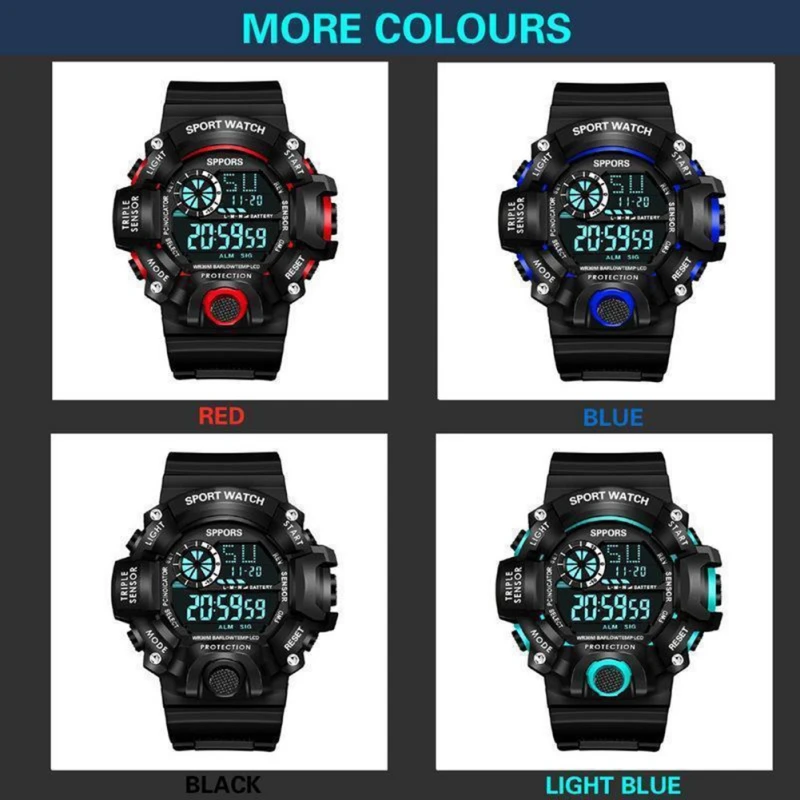 Kids Watch Sport LED Digital Watches Resin Strap Waterproof Electronic Wristwatch for Children Boys Gifts For 6-16Years