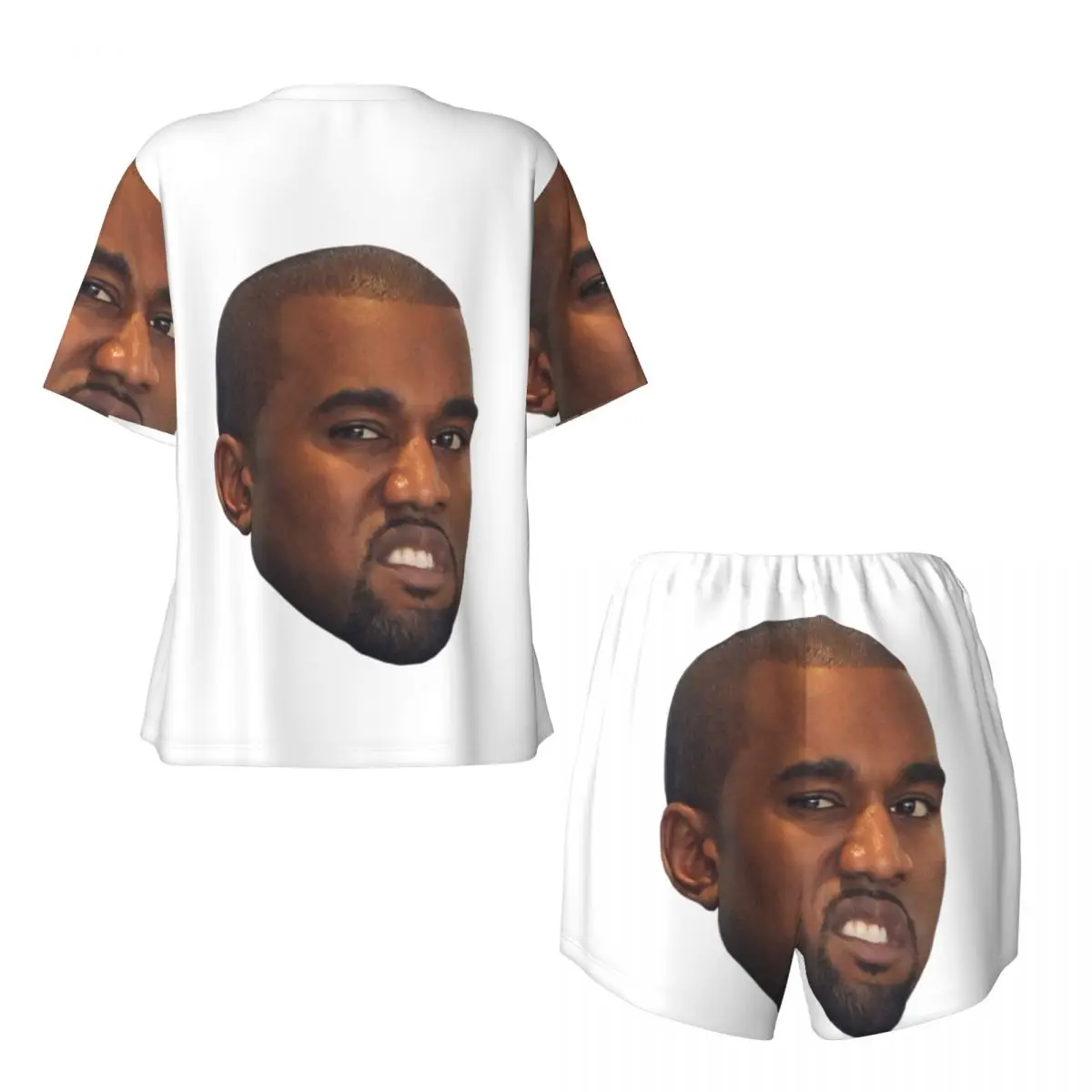 Custom Womens Funny Kanye West Meme Pajamas Set Rapper Music Producer Two-piece Pj Sets Short Sleeve Sleepwear Loungewear