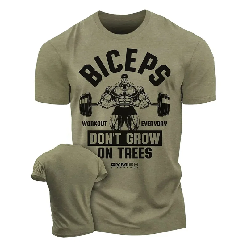Men Gym T Shirt MAKE IT HAPPEN SHOCK THE WORLD Letter Print Short Sleeve Tee Workout Fitness Bodybuilding Crew Neck Casual Sport