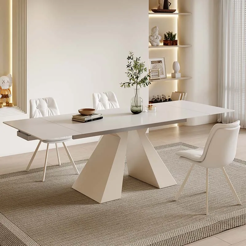 Adjustable White Table Rectangular Extendable Long Modern Living Room Dining Table Restaurant Design Mesa Comedor Home Furniture