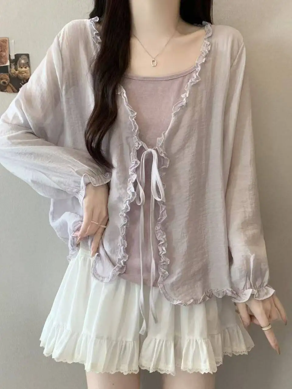 

plus Size V-Neck Shirt Women's Thin Outerwear Sun Protection Coat Summer Casual Style Loose Fit Long Sleeve Button up Shirt
