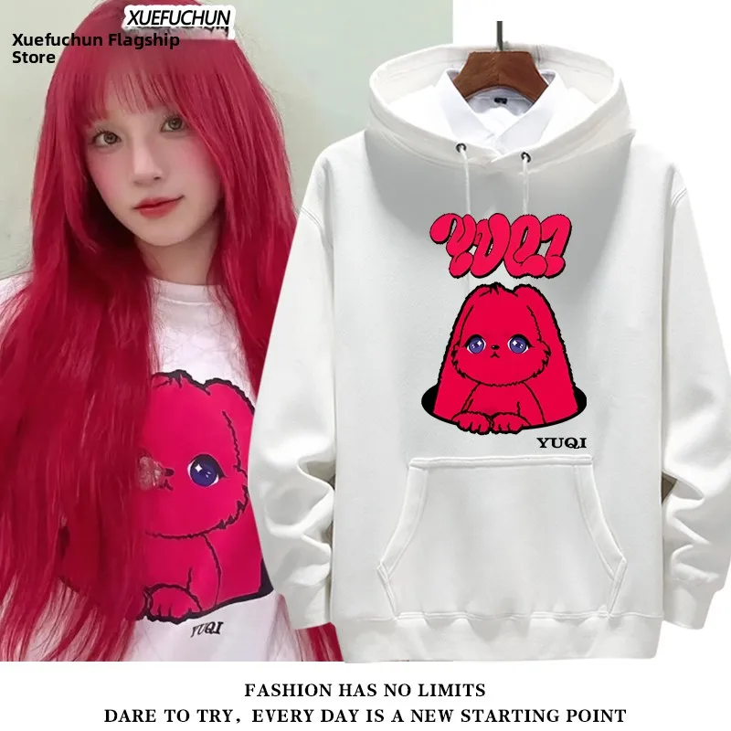 

GIDLE YUQ Album Minnie Support Hoodie ex Модный бренд Jaet Свободный крой Long Sve Удобная смесь хлопка и полиэстера