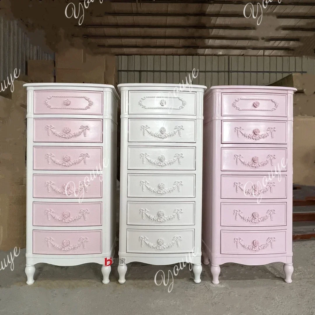 

63 European-style French-style Chest, Bucket Cabinet, Living Room, Bedroom, Storage, Princess, Pink, Bedside Table, Bedside Tab