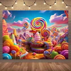 1pc, candy background photo props, polyester banner decoration, party home decoration, party wall decoration