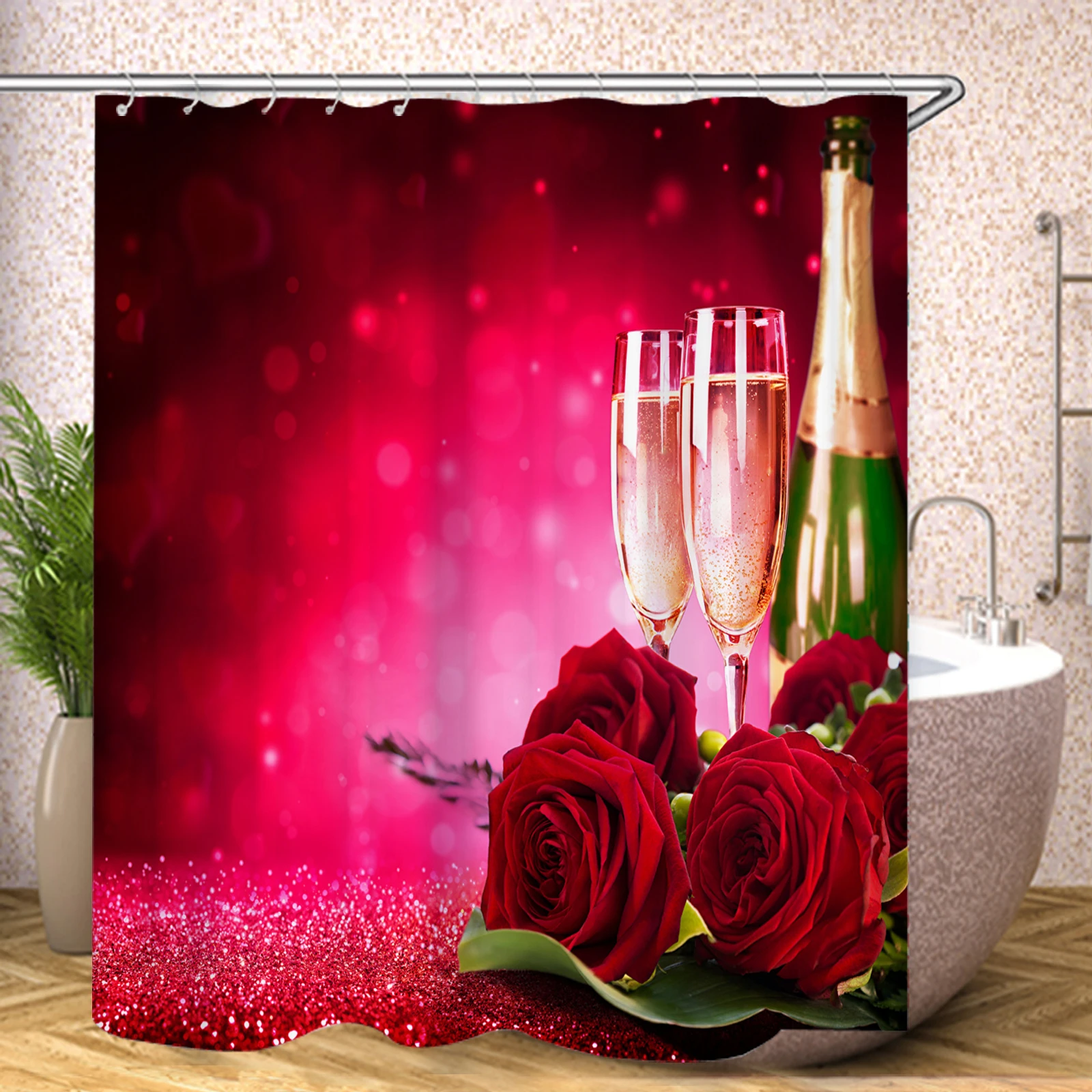 Red Rose Sunflower Shower Curtain Cute Bath Waterproof Curtains For Living Room Luxury Set Screen Bathroom Accessories Sets - view 5