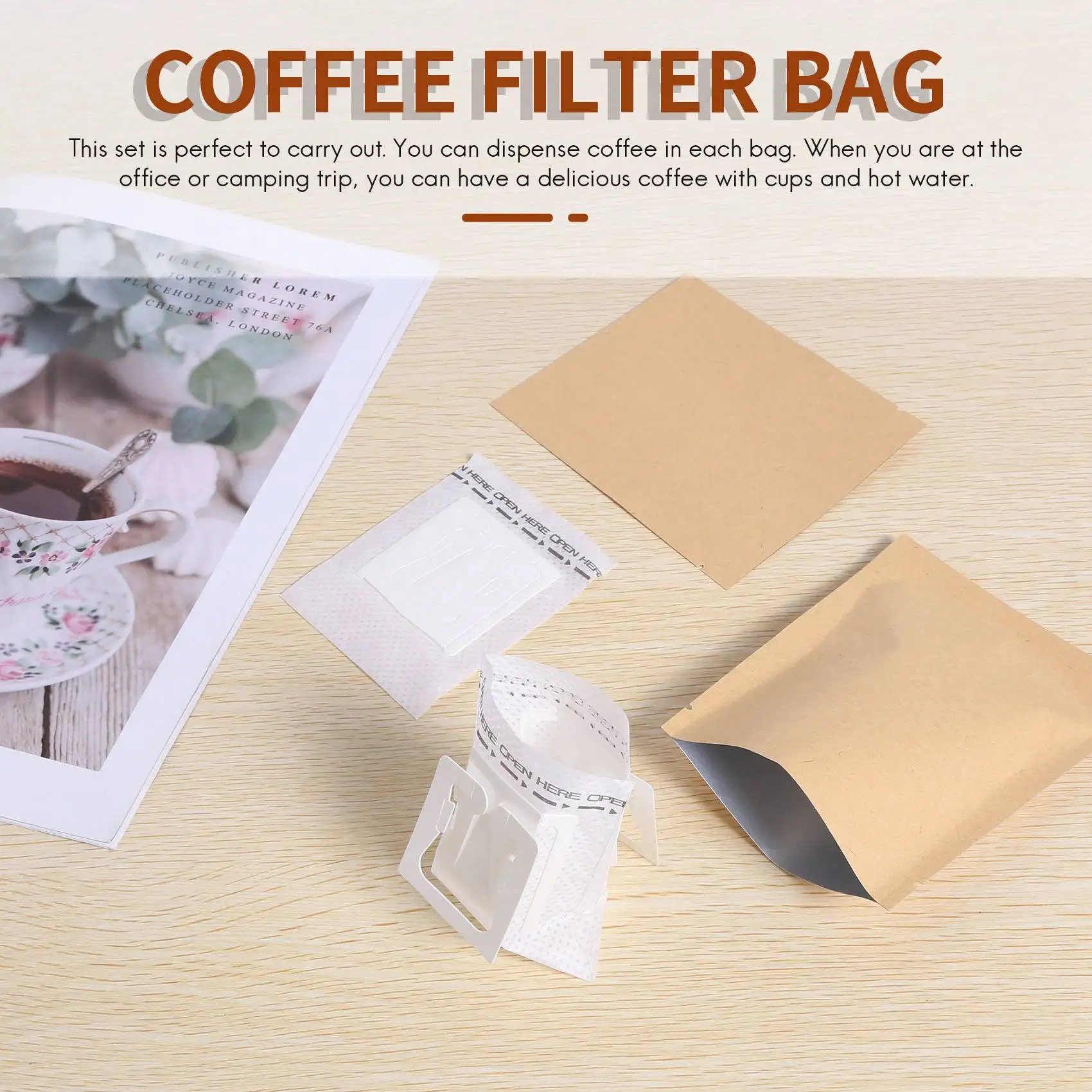 Juego de bolsas de filtro de café y bolsa de papel Kraft, herramientas de filtros de café por goteo portátiles para viaje y oficina, 100 unidades