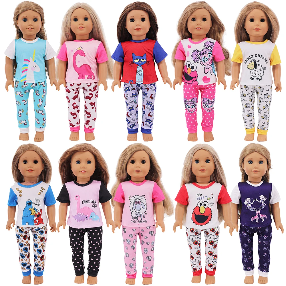 Kawaii Cartoon Pattern Pajamas for 18inch Girl's American&43Cm Baby Reborn Doll Clothes Accessories,Our Generation Baby Girl Toy