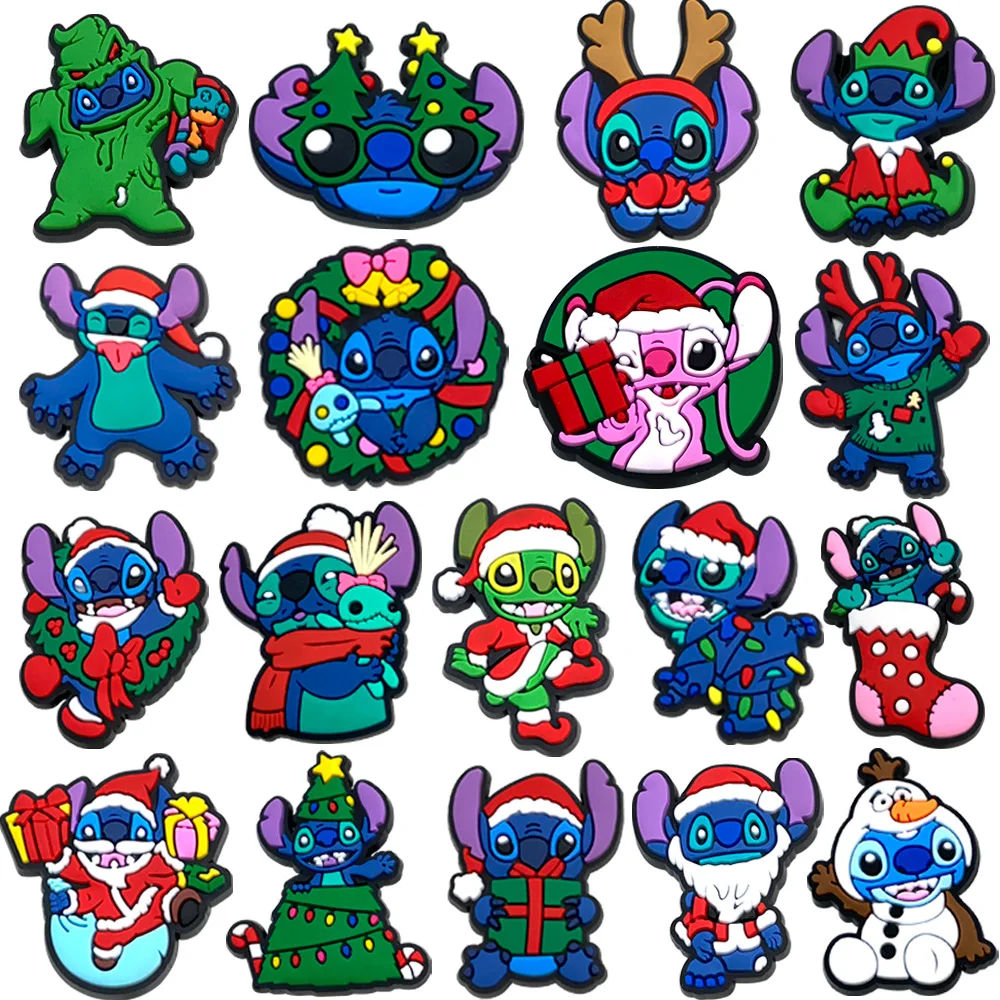 18Pcs/set Disney Stitch Christmas Series Shoe Buckles Cartoon Pattern Shoe Charms Detachable Shoe Buckles Decorative Accessories