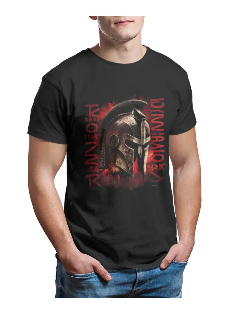 Spartan Strong 300 Spartans Sparta Helmet Vintage pattern -100% cotton O-neck summer short-sleeved casual men's printed T-shirt.