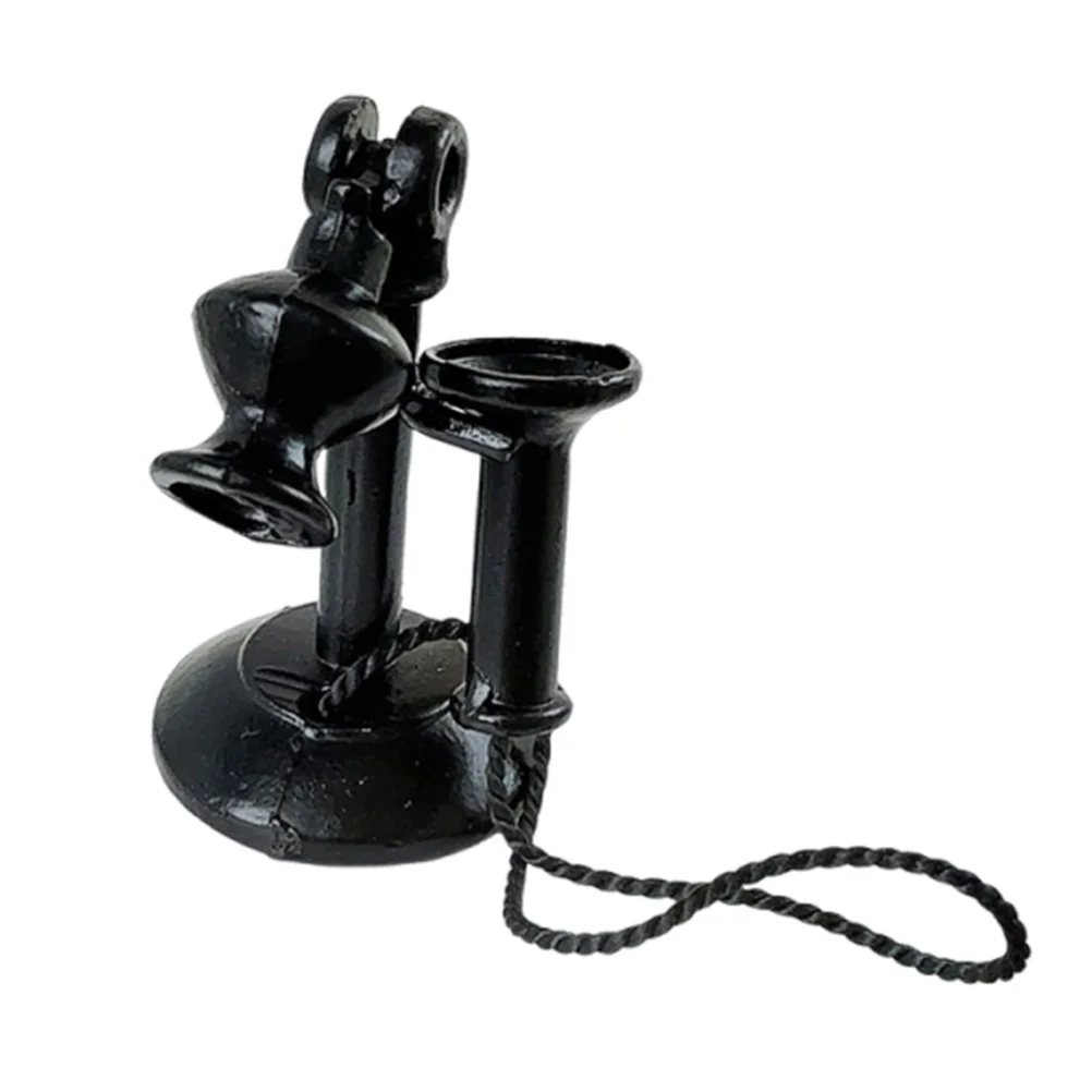

Vintage Telephone Retro Black Iron Miniature Candlestick Phone For Dollhouse Decor Living Room Bedroom Home Office Miniature