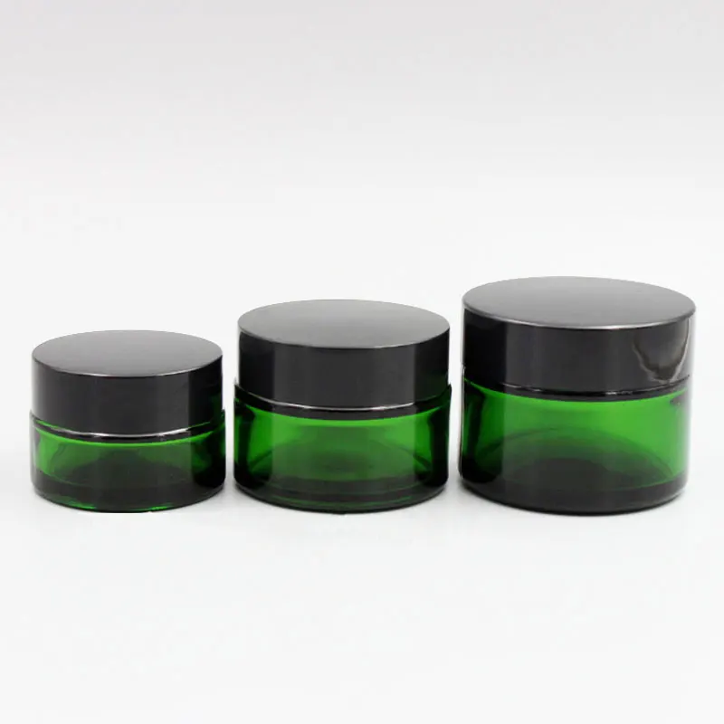 

12pc X 20G 30G 50G Empty Cosmetic Cream Glass Jar Container , Green Glass Bottle Pot With Plastic Cap Glass Tin Can