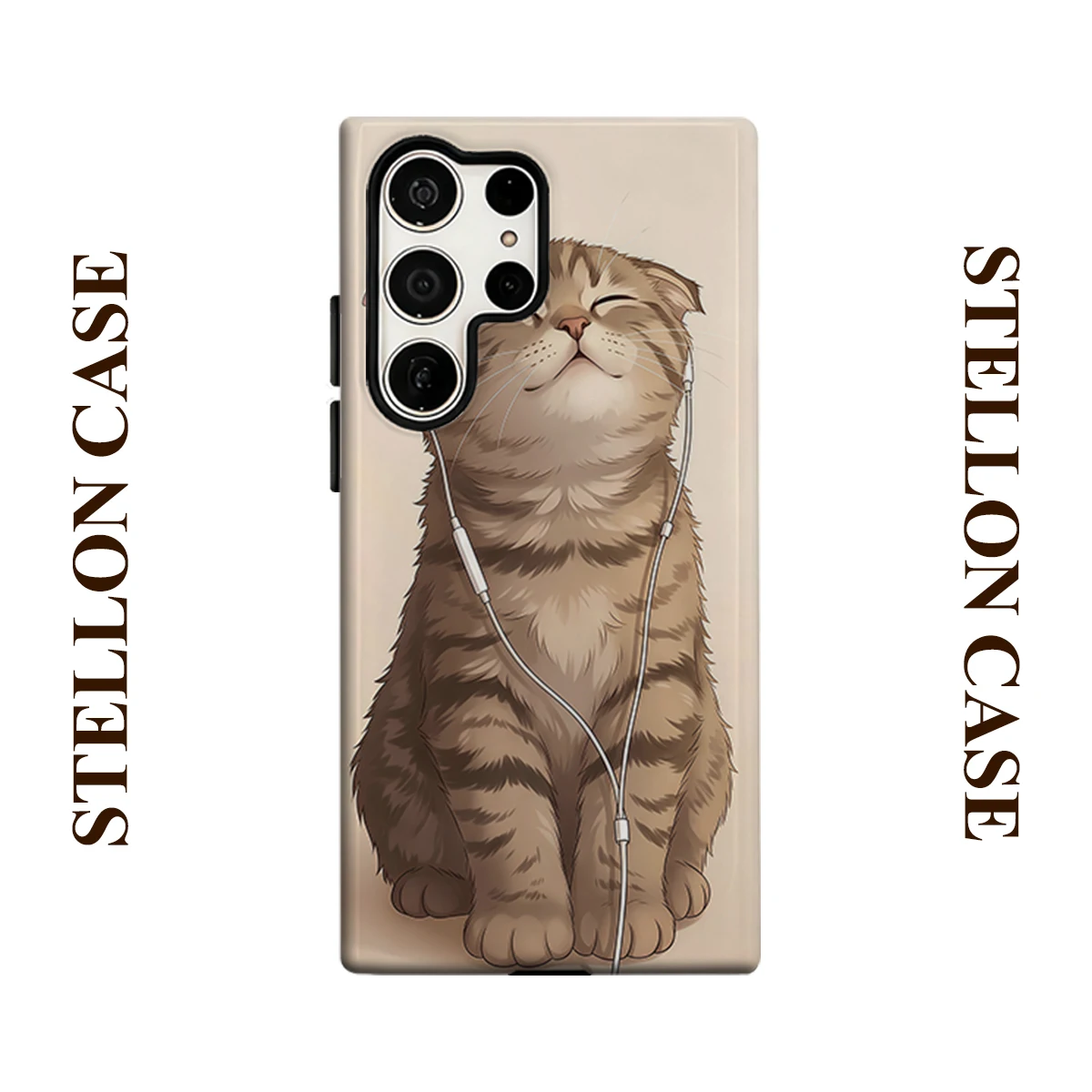 Earphone Flower Cat Glossy Double Layer Shockproof Phone Case For Samsung Galaxy S25 Ultra S24 Plus S23  Ultra Hard Back Cover