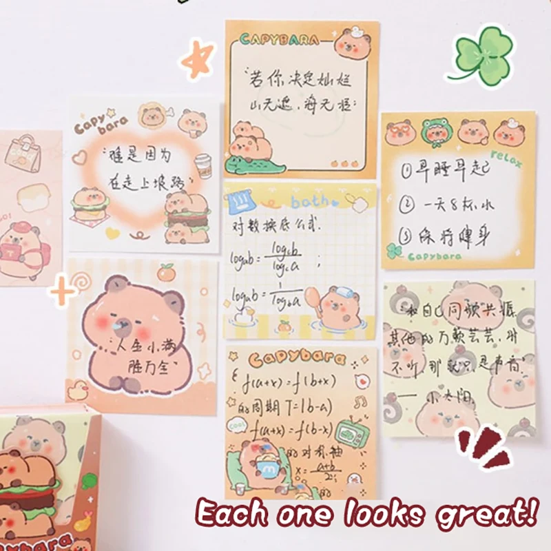 Cute Cartoon Capybara Note Book, papel de nota tearable, tipo pull-out, papelaria estética, 200 folhas