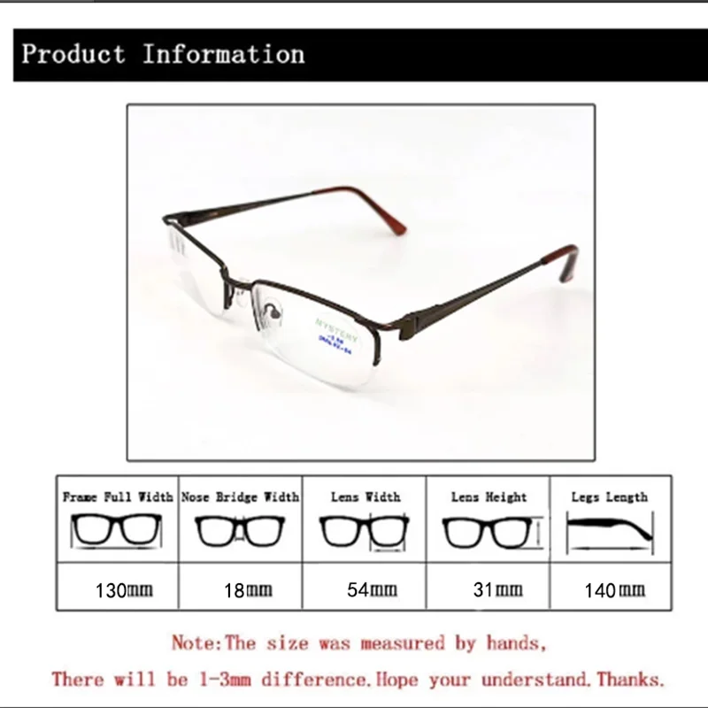 Russia Style Finished Alloy Myopia Glasses Half Frame Nearsighted Spectacles  Optical Eyewear Men Glasses