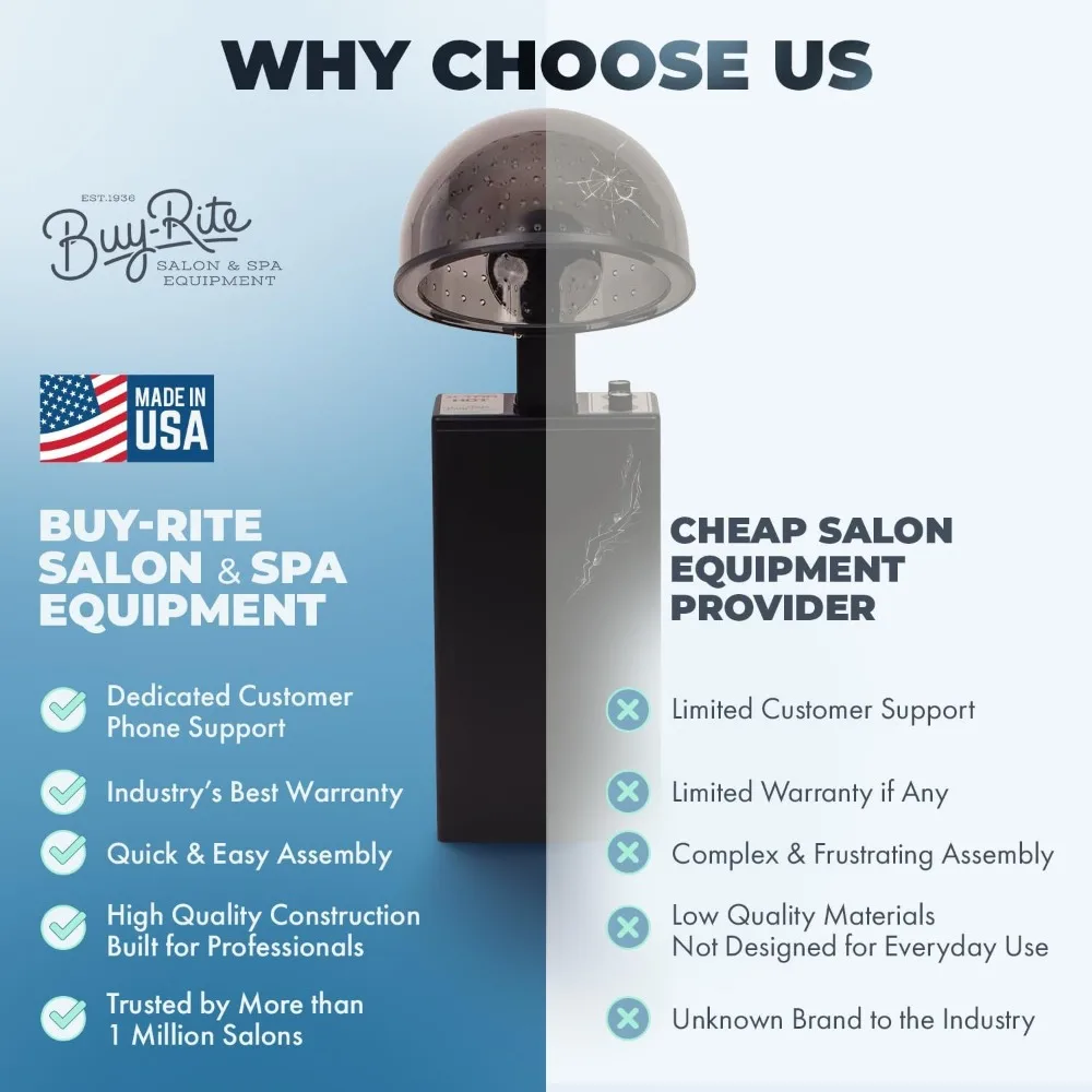 Pengering rambut bertudung ionik, 980 watt, buatan AS, pengatur waktu dan kontrol suhu 4 pengaturan, tudung ekstra besar dapat diatur