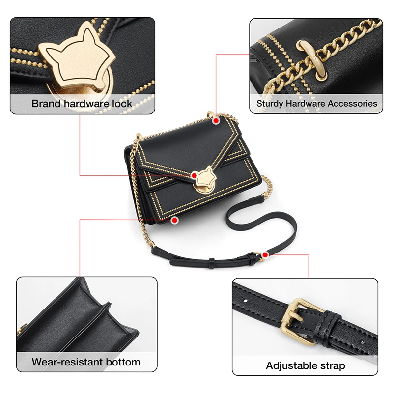 FOXER Women Split Cow Leather Fashion Chain Shoulder Bag Small Crossbody Handbag Purse