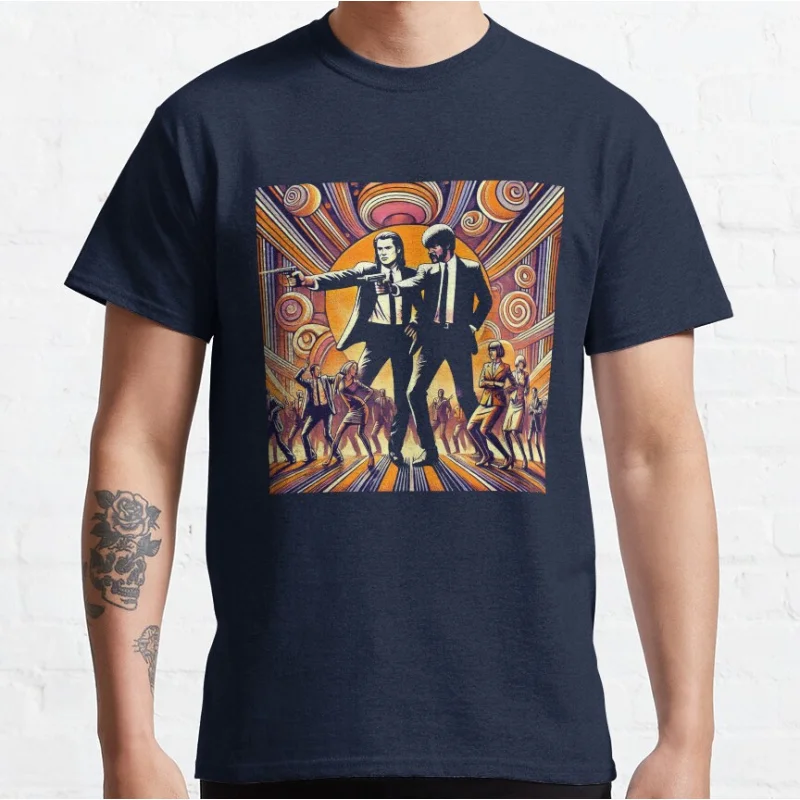 Vincent! We happy 80s vintage movie Pulp fiction Short-sleeve crewneck T-shirt for men large size Adult Tops S-6xl