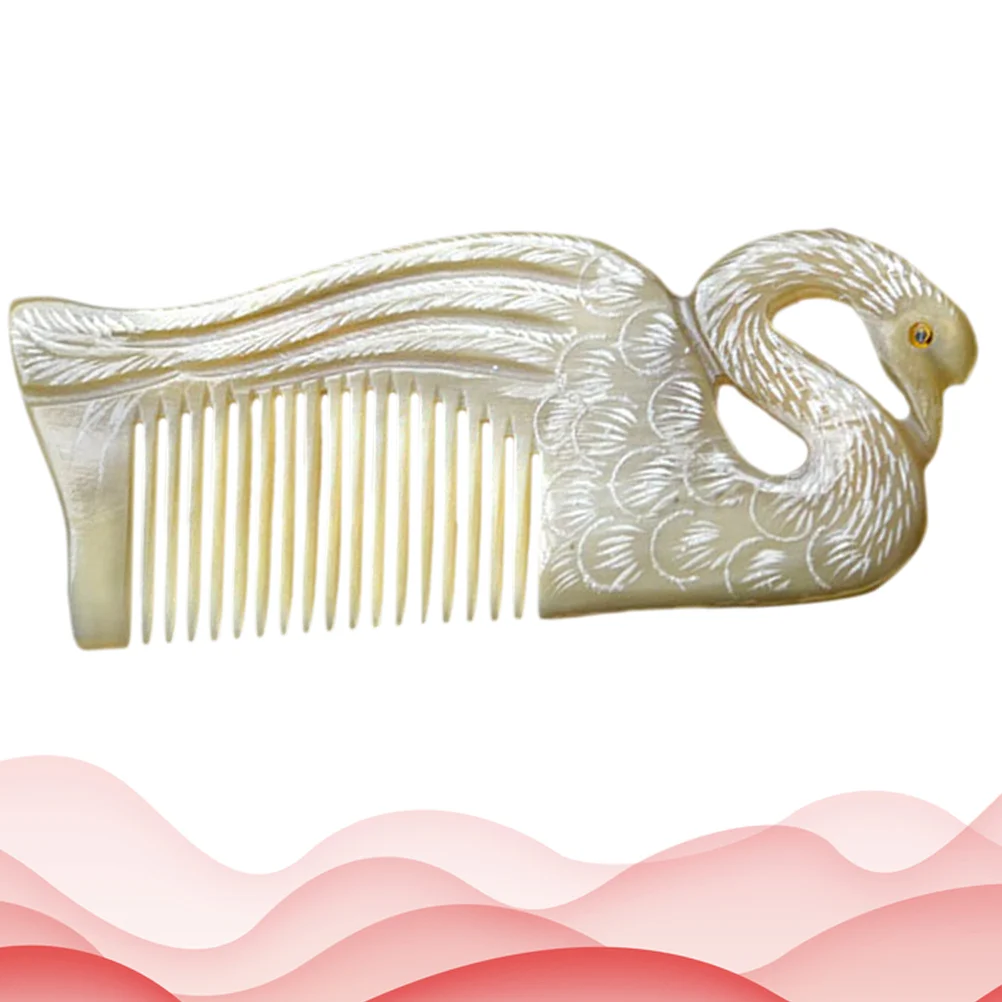 1PC Ox Horn Hair Comb Double-sided Engraving Horn Comb Creative Swan Shape Comb Portable Hair Smoothing Comb Anti-static Hairdre