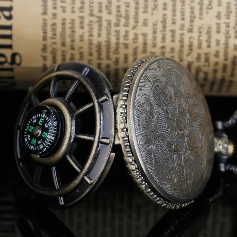 실버/블랙/브라운 나침반 장식 주머니 시계 디지털 펜던트 목걸이 체인 시계 쥬얼리 여성 남성을위한 선물